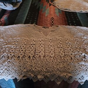 Sharon Young Cream Crochet Poncho